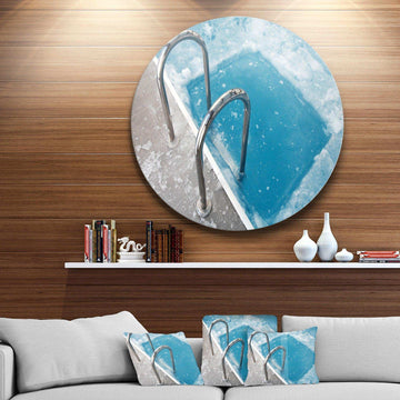 Ice Swimming Blue Pool - Landscape Photography Metal Circle Wall Art